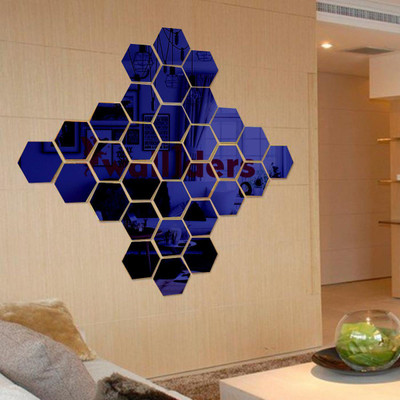 wall1ders 75 cm 30 Hexagon Blue with 10 Butterflies (Each Piece Size 10.5 cm x 12.1 cm) Hexagon mirror wall stickers, Mirror stickers for wall, wall mirror stickers for Home & Offices. Self Adhesive Sticker(Pack of 1)