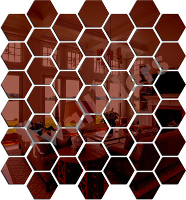 wall1ders 70 cm 45 Hexagon With 10 Butterflies Brown (Each Piece Size 10.5 cm x 12.1 cm) 3d Hexagon Mirror Wall Stickers, 3d Mirror Stickers, 3d Mirror Stickers For Wall Large Size, 3d Acrylic Stickers. Self Adhesive Sticker(Pack of 1)