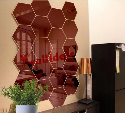 wall1ders 40 cm 20 Hexagon Brown with 10 Butterflies (Each Piece Size 10.5 cm x 12.1 cm) Hexagon mirror wall stickers, Mirror stickers for wall, wall mirror stickers for Home & Offices. Self Adhesive Sticker(Pack of 1)