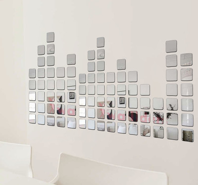wall1ders 60 cm Curve 100 Squre Silver (Each Piece Size 3 cm) Mirror stickers for wall, wall mirror stickers for Home & Offices. Self Adhesive Sticker(Pack of 1)