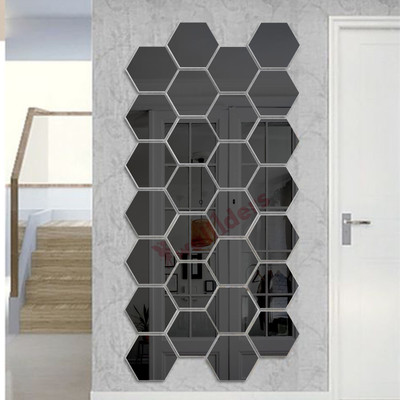 wall1ders 70 cm 28 Hexagon Black with 10 Butterflies (Each Piece Size 10.5 cm x 12.1 cm) Hexagon mirror wall stickers, Mirror stickers for wall, wall mirror stickers for Home & Offices. Self Adhesive Sticker(Pack of 1)