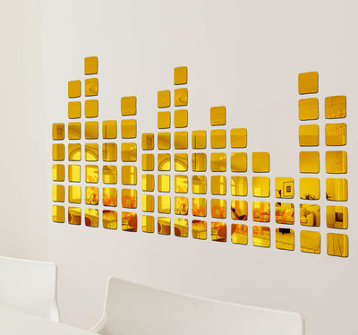 wall1ders 60 cm Curve 100 Squre Golden (Each Piece Size 3 cm) Mirror stickers for wall, wall mirror stickers for Home & Offices. Self Adhesive Sticker(Pack of 1)