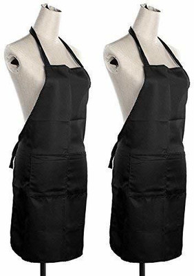 MY HOME Polyester Chef's Apron - Medium(Black, Pack of 2)