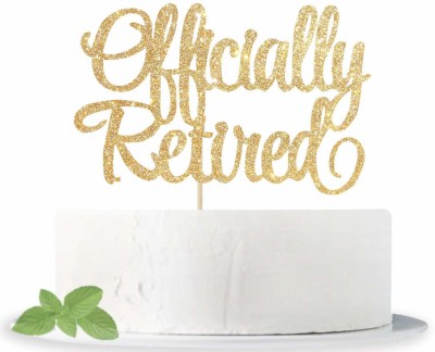 ZYOZI Gold Glitter Officially Retired Cake Topper, Happy Retirement Cake Decorations, Retirement Party Supplies decoration (Pack of 1) Edible Cake Topper(GOLD Pack of 1)