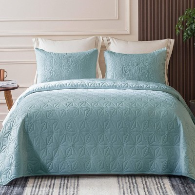 VAS COLLECTIONS Cotton King Sized Bedding Set(Aqua, 1 Pcs Quilted Comfortet With 2 Pillow Cover)