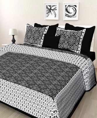 E-Wish Box 180 TC Cotton Double Printed Flat Bedsheet(Pack of 1, Black)