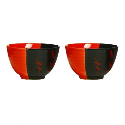 caffeine Ceramic Dessert Bowl Handmade Half Red & Black Bamboo(Pack of 2, Red, Black)