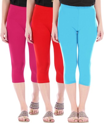 BEFLI Capri Leggings Women Pink, Red, Blue Capri