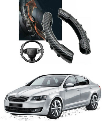 PRTEK Hand Stiched Steering Cover For Skoda Octavia(Black, Tarpaulin, Plastic)