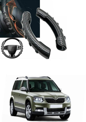 PRTEK Hand Stiched Steering Cover For Skoda Yeti(Black, Tarpaulin, Plastic)