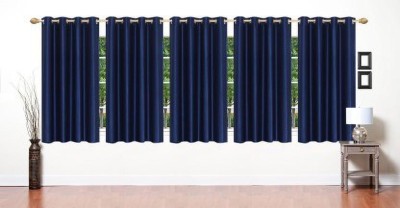 Mclimb 152.1 cm (5 ft) Polyester Semi Transparent Window Curtain (Pack Of 5)(Plain, BLUE5B)