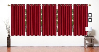 Mclimb 152.1 cm (5 ft) Polyester Semi Transparent Window Curtain (Pack Of 5)(Plain, MAROON5B)