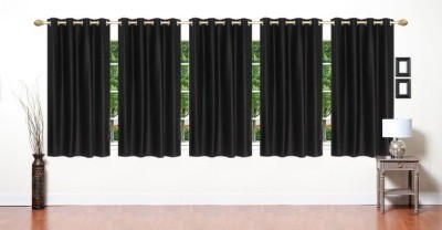 Mclimb 152.1 cm (5 ft) Polyester Semi Transparent Window Curtain (Pack Of 5)(Plain, BLACK5B)
