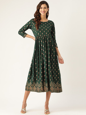 Shae by SASSAFRAS Women A-line Green Midi/Calf Length Dress