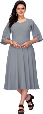 ViyanFashion Women Fit and Flare Grey Dress