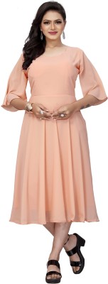 ViyanFashion Women Fit and Flare Pink Dress