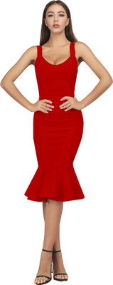 Ipshita Women Bodycon Red Midi/Calf Length Dress