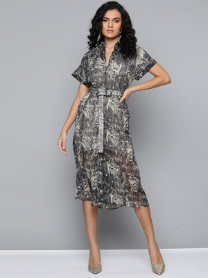 SASSAFRAS Women A-line Grey Midi/Calf Length Dress