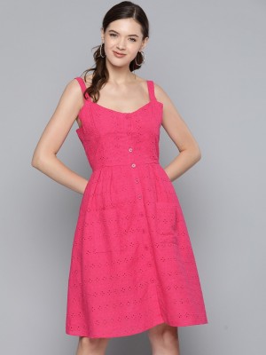 SASSAFRAS Women Fit and Flare Pink Dress