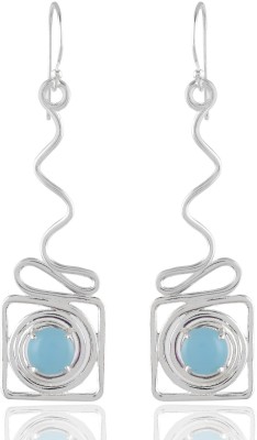Femme Jam 925 Sterling Silver Natural Blue Chalcedony Gemstone Dangler Drop Earrings | Chalcedony Sterling Silver Drops & Danglers