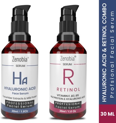 ZENOBIA RETINOL ANTI-AGING SERUM with HYALURONIC ACID Face Serum with Cucumber Extracts ,Milk Protein, Vitamin B3 , B5 & E for Anti Aging, Fine Lines and Wrinkles - Deep Hydrating Serum For Radiant, Glowing Skin - (PARABEN , SILICONE, MINERAL OIL & FRAGRANCE FREE ) COMBO PACK(60 ml)