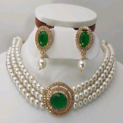 MB Creation Brass Gold-plated White, Green Jewellery Set(Pack of 1)