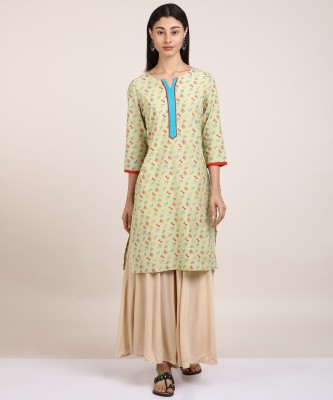 Anmi Floral Print Women Straight Kurta(Light Green)