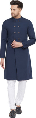 HYPERNATION Men Solid Straight Kurta(Blue)