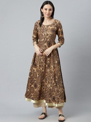 LIBAS Women Printed Anarkali Kurta(Black)