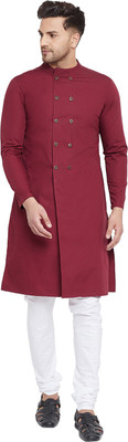 HYPERNATION Men Solid Straight Kurta(Maroon)
