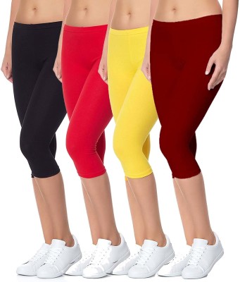 Swastik Stuffs 3/4th/Calf Length Western Wear Legging(Black, Red, Yellow, Maroon, Solid)