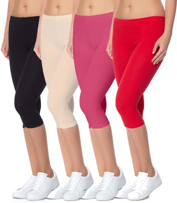 Swastik Stuffs 3/4th/Calf Length Western Wear Legging(Black, Beige, Pink, Red, Solid)