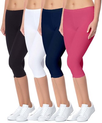 Swastik Stuffs 3/4th/Calf Length Western Wear Legging(Black, White, Dark Blue, Pink, Solid)