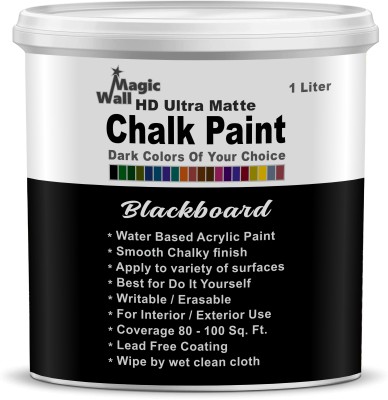 MagicWall Chalk Paint Blackboard | 1 Liter - Matt Finish | Water Base Acrylic Paint | Coverage : 80 to 100 Sq. Ft. | Apply on Surfaces Like Walls, Boards, Furniture & Home Décor Products.(Set of 1, Blackboard)