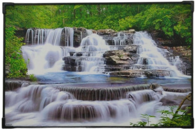 Saanwara Creations Vastu Water Fall North Direction painting Wooden Board Painting Wall Painting for Living Room, Bedroom, Office, Hotels, Drawing Room (12x 18 inches) Canvas 12 inch x 18 inch Painting(With Frame)