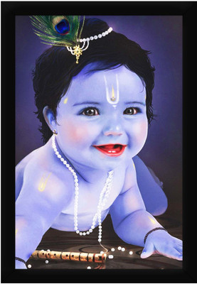 Braj Art Gallery Lord Krishna Baby Child Smile Photo Frame Digital Reprint 19.5 inch x 13.5 inch Painting(With Frame)