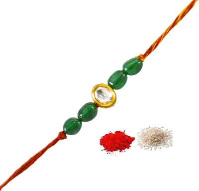 Jewelopia Designer RK006760005J_RDGR Kundan Rakhi, Chawal Roli Pack  Set(1 Rakhi)