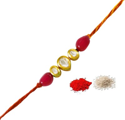 Jewelopia Designer RK006830015J_PNRB Kundan Rakhi, Chawal Roli Pack  Set(1 Rakhi)