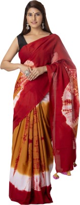 Pinkcity Trade World Printed, Color Block, Blocked Printed, Dyed Daily Wear Pure Cotton Saree(Red)