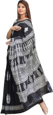 SHIVANYA HANDICRAFTS Printed Daily Wear Pure Cotton Saree(Black)