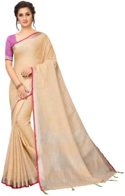 Rakib Handloom Striped Bollywood Linen Saree(Beige)