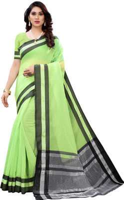 kirz web store Striped Maheshwari Cotton Blend Saree(Light Green)