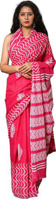 Pinkcity Trade World Printed, Color Block, Blocked Printed Ikkat Pure Cotton Saree(Pink)