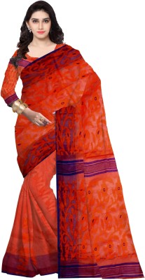 Pradip Fabrics Printed Jamdani Silk Blend Saree(Orange)