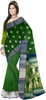 Pradip Fabrics Woven Tant Silk Blend Saree(Dark Green)