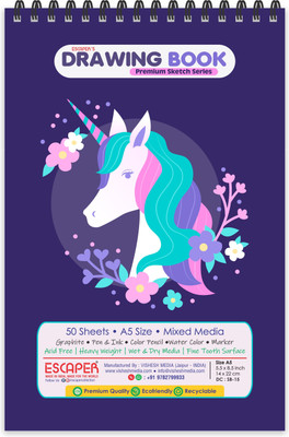 ESCAPER Unicorn Theme Sketch Book (A5 Size - 100 Pages) | Artist Sketch Pads | Artist Drawing Book | Sketch Book For Painting Sketch Pad(50 Sheets)