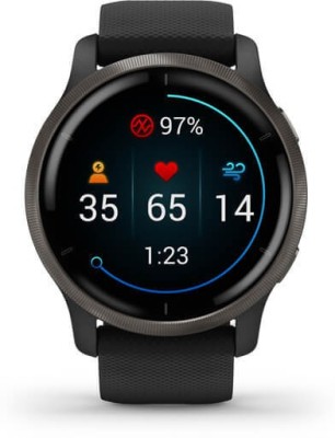 GARMIN Venu 2, GPS Smartwatch, AMOLED Display, Upto 11 Days Battery, SPO2 & Music Smartwatch(Black Strap, M)