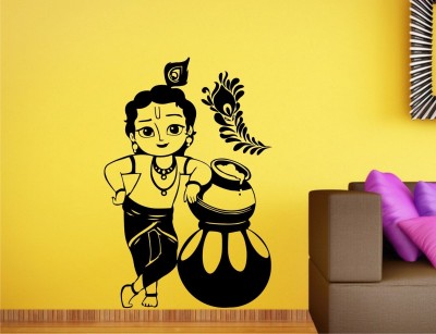 WALL GURU 39.59 cm Krishna Black Wall Decal And Vinyl Wall Stickers Size (39*58)Cm Self Adhesive Sticker(Pack of 1)