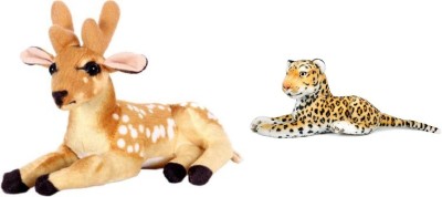Kraftix Combo Of Two Deer (40 cm) & Leopard (32 cm) Stuffed Plush Soft Toy Doll Teddy Bear Animal For Girls Boys Kids Baby Car Birthday Home Decoration Cute Lovely Premium Quality KSTDEER40LEOPARD32  - 40.01 cm(Multicolor)