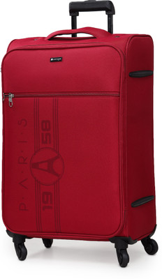 Verage Paris 65 Cms Red Medium Check-in Trolley 4 Wheels Soft Suitcase Spinner Luggage Expandable Check-in Luggage - 24 inch